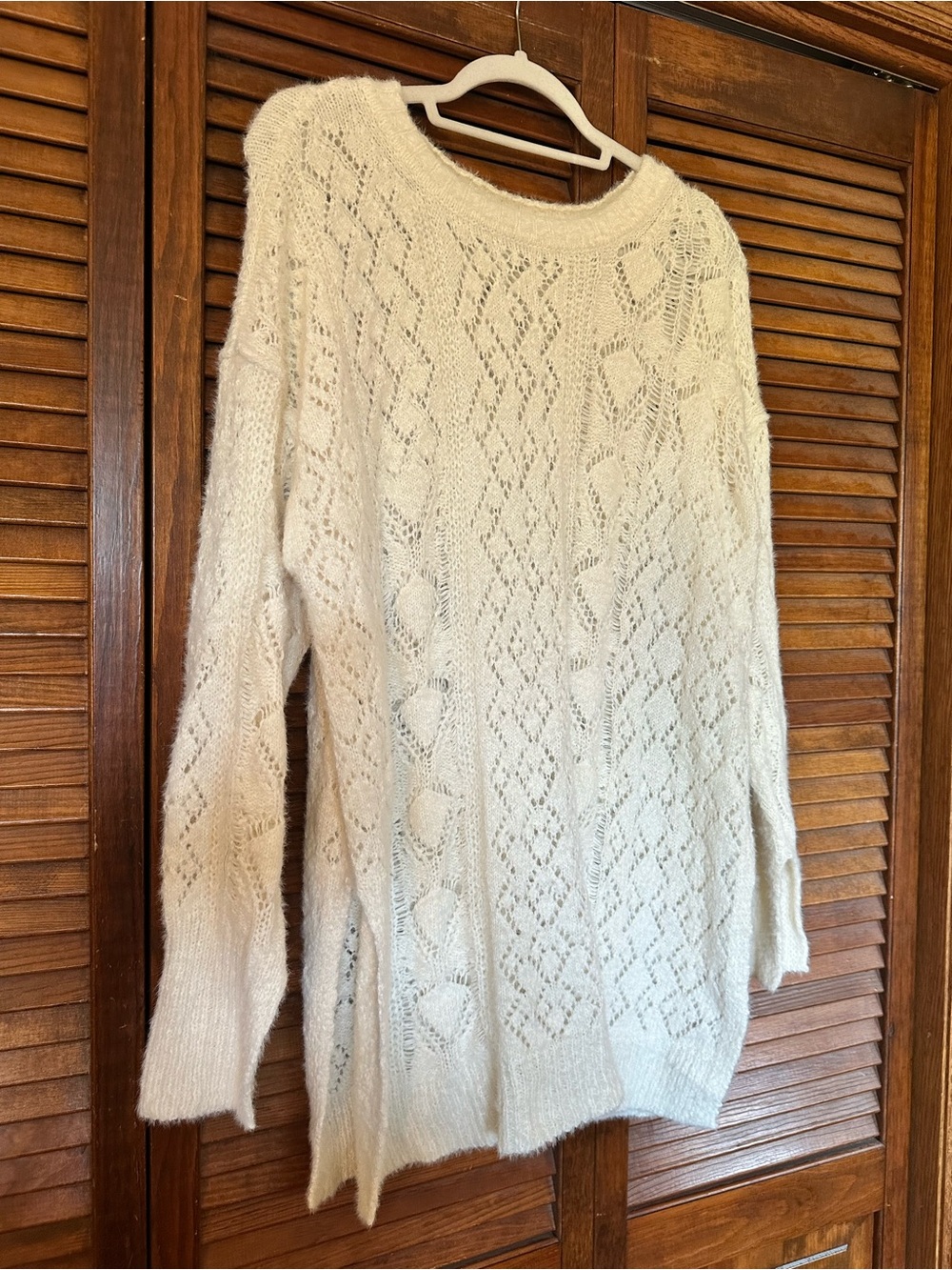 Pilcro for Anthropologie Cream Distress Stitch Longline Side Slit Sweater sz L - Picture 11 of 15